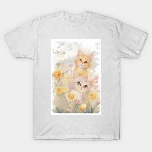 Yellow Cats in the Flower Garden T-Shirt by Stades